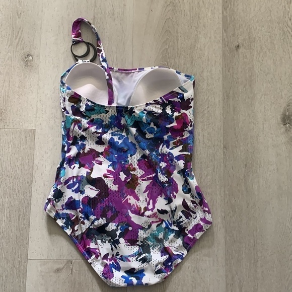 Gideon Oberson Purple Florals‎ Striped One Shoulder Swimwear summer size 6 - Picture 7 of 10